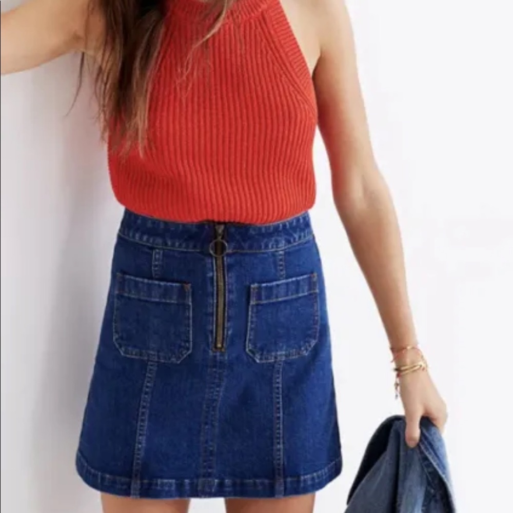 Madewell Denim Patch Pocket Blue Zip Jean Denim Skirt Size 31
